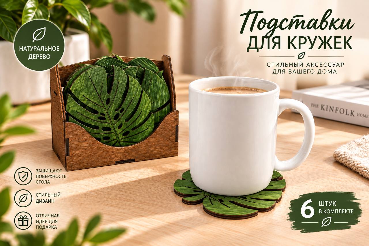 Подставки для кружек «Монстера» — стильная деталь для уютного дома — изображение 3